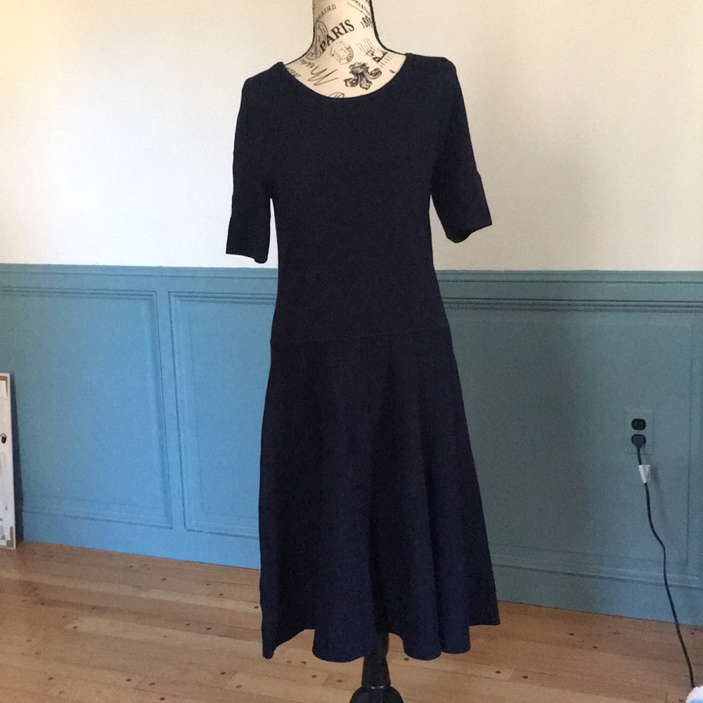 Talbots Fit and Flare Navy Knit Dress EUC